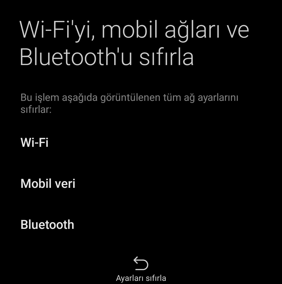 Reset Settings Screen