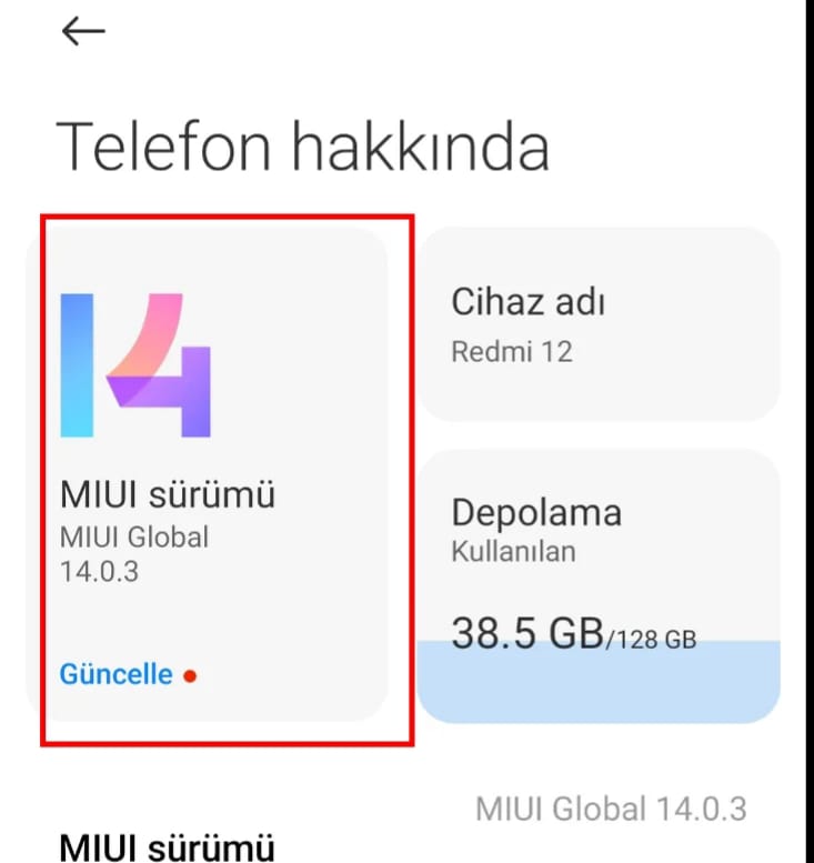 Telefon Yazılım Güncelleme Ekranı