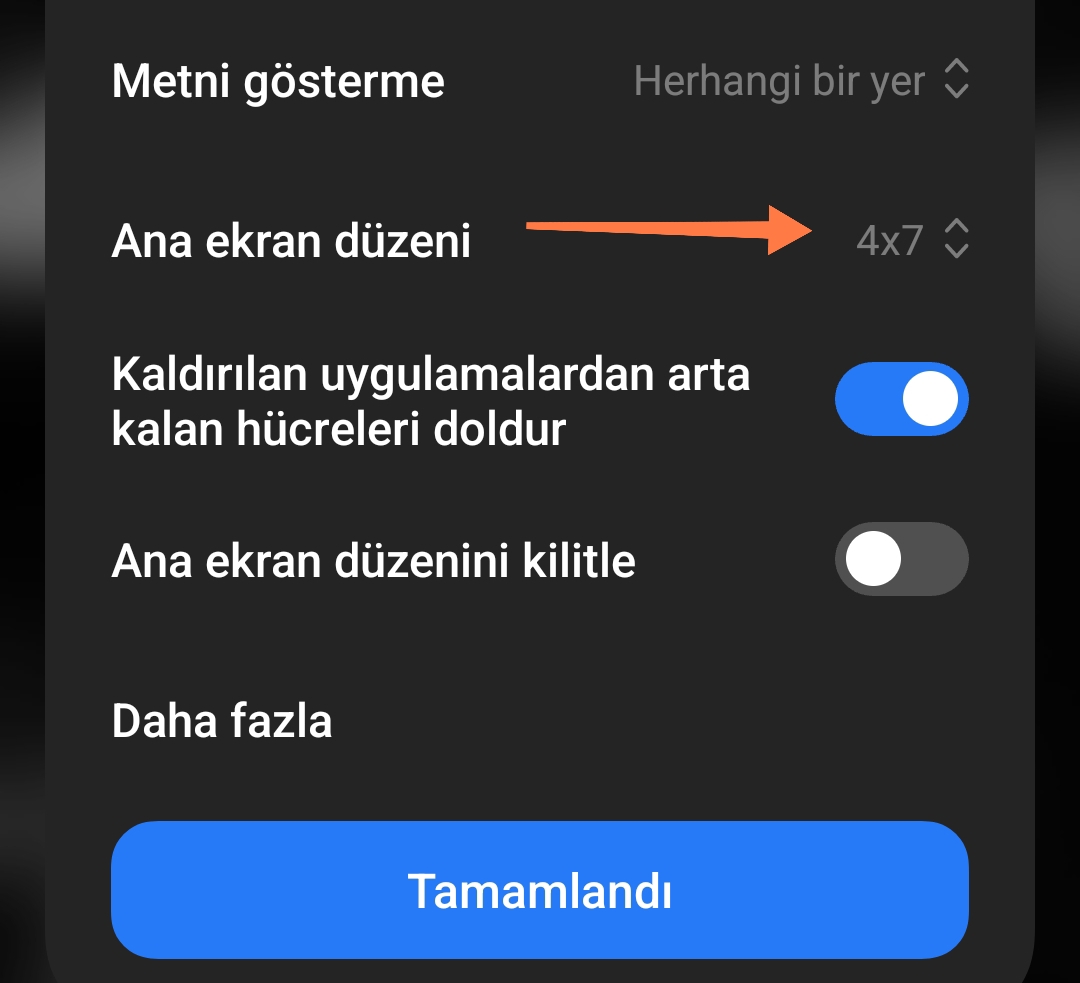 Android giriş ekranı ızgara ayarları ile simge büyütme